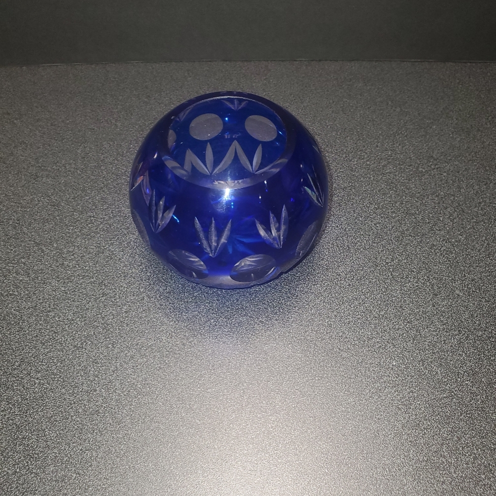 Colbal Blue Bohemian Cut To Clear Glass Votive Candle/Bowl.